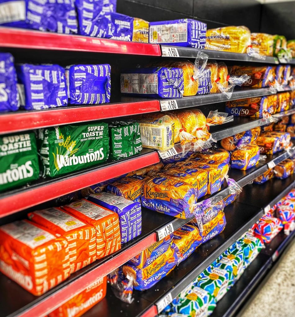 A supermarket bread aisle